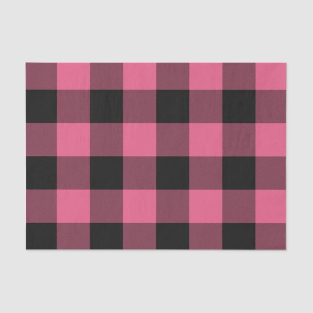 Pink & Black Buffalo Chequered Plaid Rustic Tissue Paper (Front)