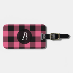 Pink & Black Buffalo Plaid Chequered Squares Luggage Tag