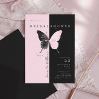 Pink Black Butterfly Bridal Shower Invitation