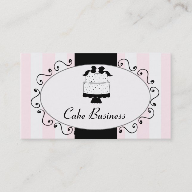 Pink Black Cake Bakery Business Cards (Front)