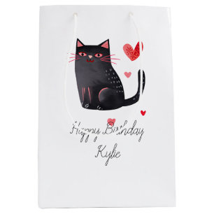 Pink Black Cats Hearts Birthday Medium Gift Bag