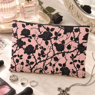 Pink & Black Cemetery Roses Gothic Accessory Pouch