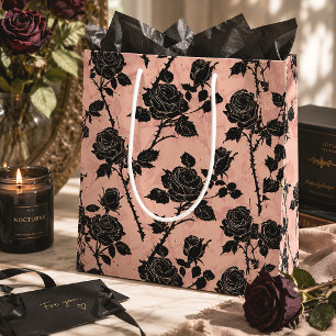 Pink & Black Cemetery Roses Gothic Medium Gift Bag