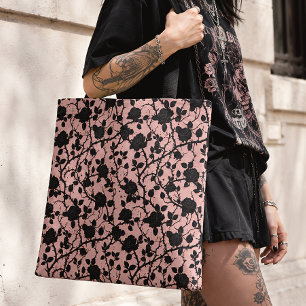 Pink & Black Cemetery Roses Gothic Tote Bag