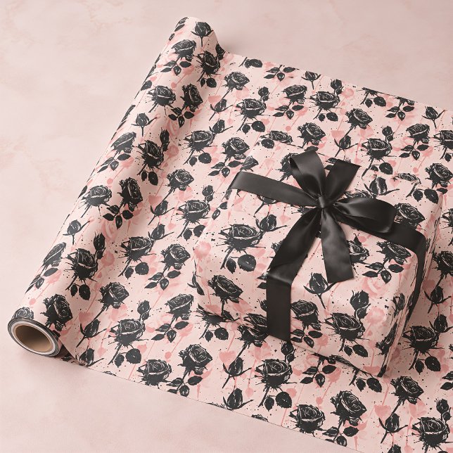 Pink & Black Cemetery Roses Gothic Wrapping Paper (Creator Uploaded)