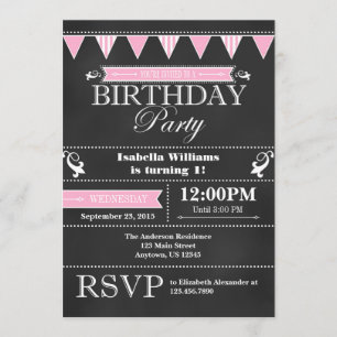 Pink Black Chalkboard Birthday Invitation