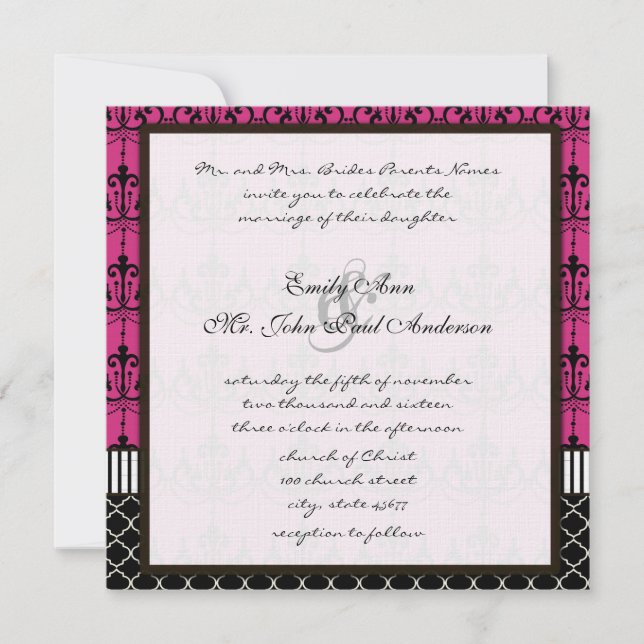 Pink & Black Chandelier Wedding Invite (Front)