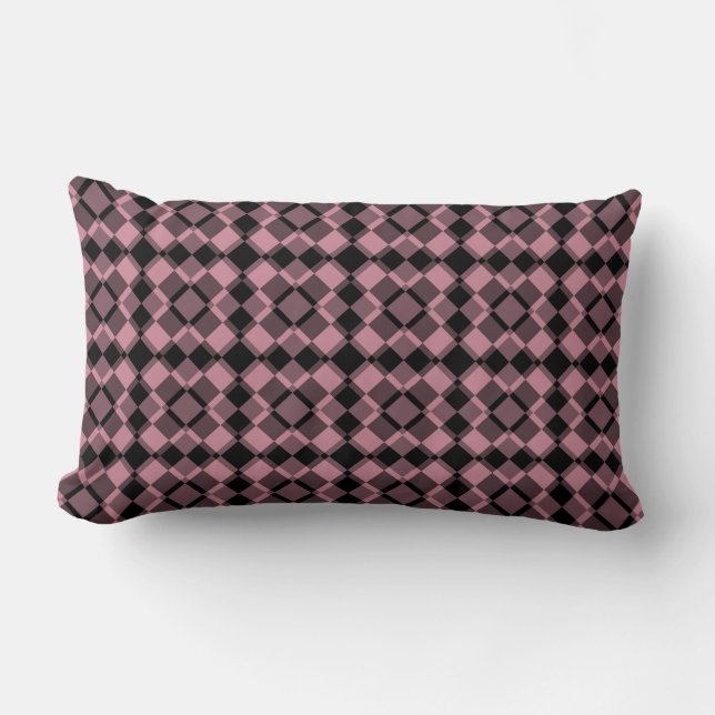 Pink Black Checker Argyle Pattern Lumbar Cushion (Front)