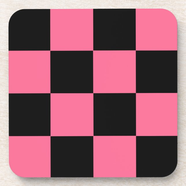 Pink Black Chequered Check Pattern Coaster (Front)