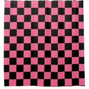Pink Black Chequered Check Pattern Shower Curtain