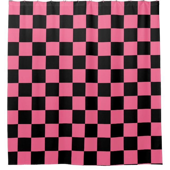 Pink Black Chequered Check Pattern Shower Curtain (Front)