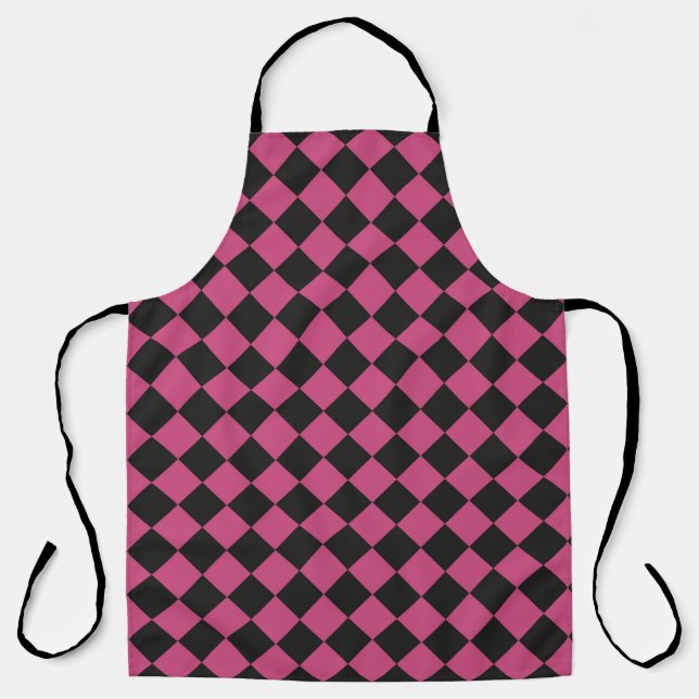 Pink Black Chequered Diamond Pattern Apron (Front)