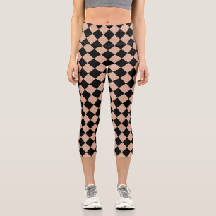 Pink Black Chequered Diamond Pattern Capri Leggings