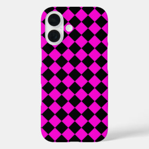 Pink Black Chequered Diamond Pattern iPhone 16 Case