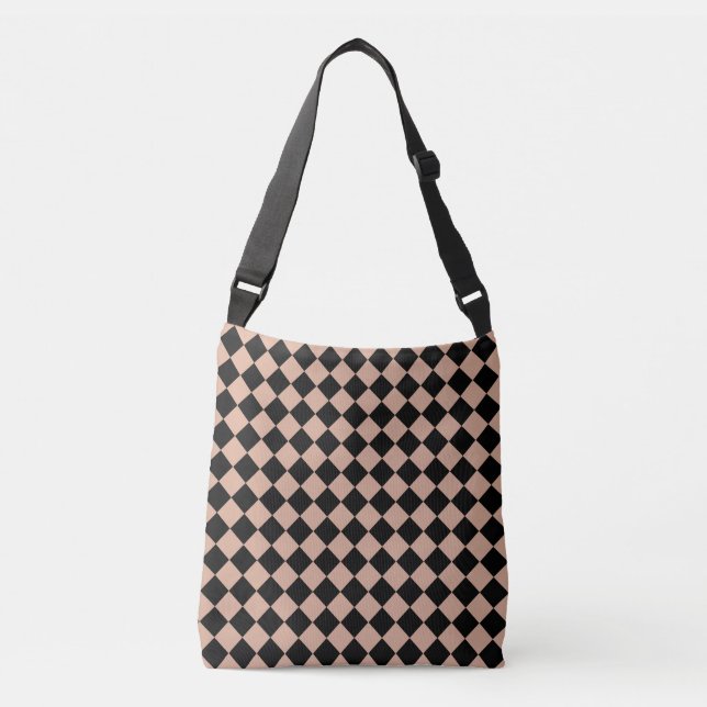 Pink Black Chequered Diamond Pattern Crossbody Tot Bag (Front)