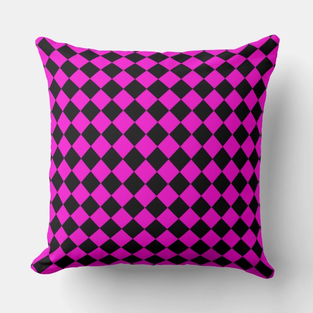 Pink Black Chequered Diamond Pattern Cushion (Front)