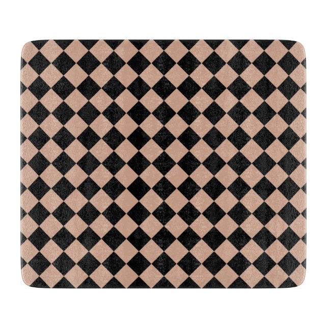 Pink Black Chequered Diamond Pattern Cutting Board (Front)