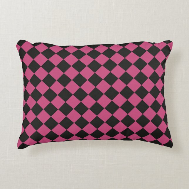 Pink Black Chequered Diamond Pattern  Decorative Cushion (Front)