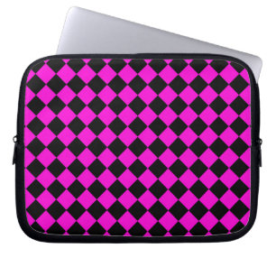 Pink Black Chequered Diamond Pattern Laptop Sleeve