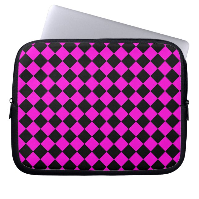 Pink Black Chequered Diamond Pattern  Laptop Sleeve (Front)