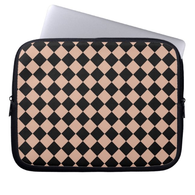 Pink Black Chequered Diamond Pattern Laptop Sleeve (Front)