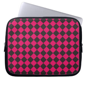 Pink Black Chequered Diamond Pattern Laptop Sleeve