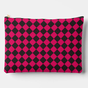Pink Black Chequered Diamond Pattern Large Accessory Pouch