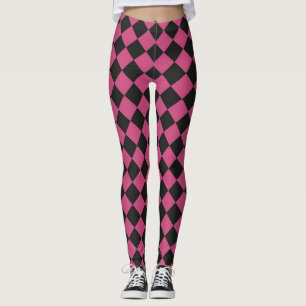 Pink Black Chequered Diamond Pattern Leggings