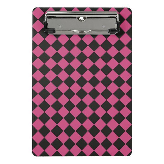 Pink Black Chequered Diamond Pattern  Mini Clipboard (Front)