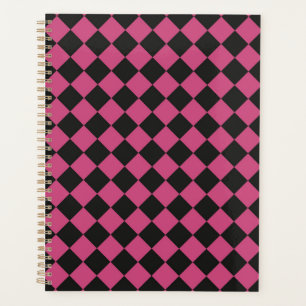 Pink Black Chequered Diamond Pattern Planner