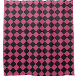 Pink Black Chequered Diamond Pattern Shower Curtain