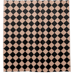 Pink Black Chequered Diamond Pattern Shower Curtain