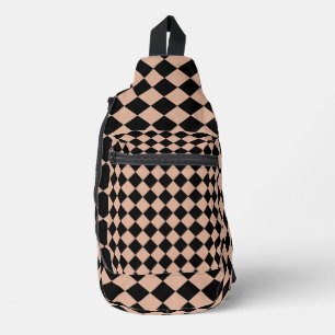 Pink Black Chequered Diamond Pattern Sling Bag