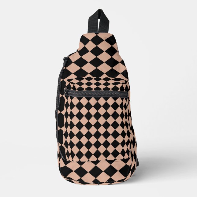 Pink Black Chequered Diamond Pattern Sling Bag (Front)