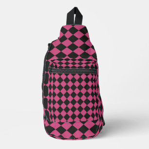 Pink Black Chequered Diamond Pattern Sling Bag