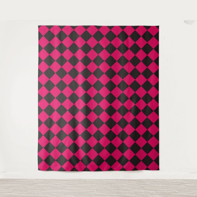 Pink Black Chequered Diamond Pattern  Tapestry (Front)