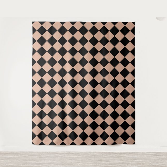 Pink Black Chequered Diamond Pattern  Tapestry (Front)