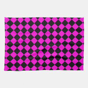 Pink Black Chequered Diamond Pattern Tea Towel