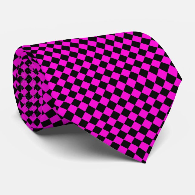 Pink Black Chequered Diamond Pattern Tie (Rolled)