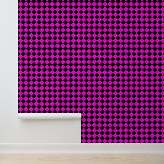 Pink Black Chequered Diamond Pattern Wallpaper (Application)