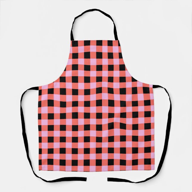 Pink Black Chequered Gingham Pattern Apron (Front)
