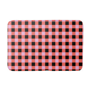Pink Black Chequered Gingham Pattern Bath Mat