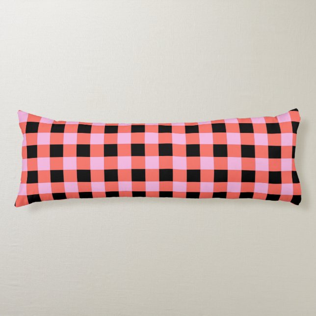 Pink Black Chequered Gingham Pattern Body Cushion (Front)