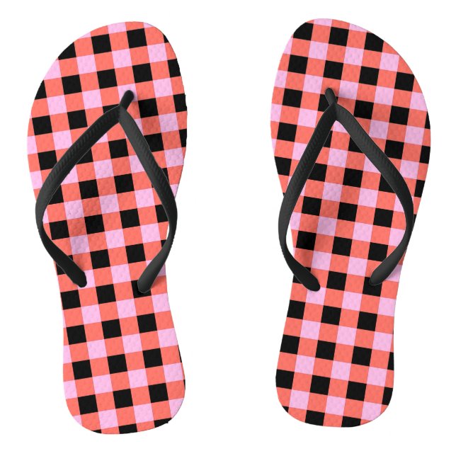 Pink Black Chequered Gingham Pattern Jandals (Footbed)