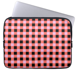 Pink Black Chequered Gingham Pattern Laptop Sleeve