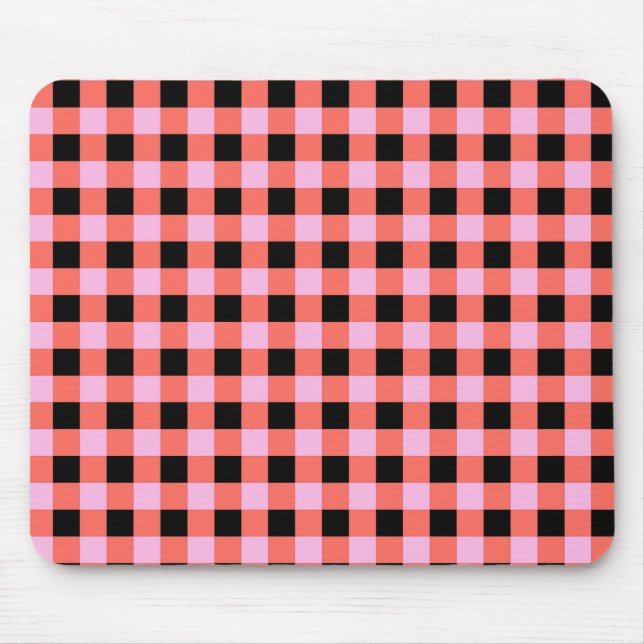 Pink Black Chequered Gingham Pattern Mouse Pad (Front)