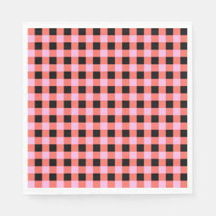Pink Black Chequered Gingham Pattern Napkin