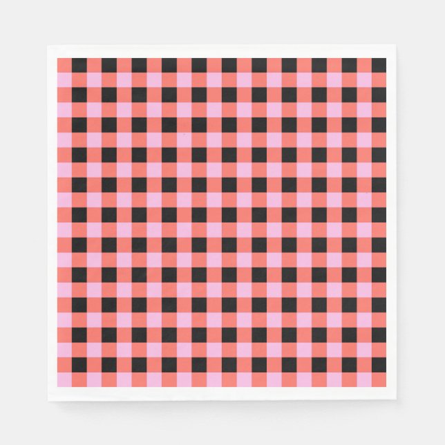 Pink Black Chequered Gingham Pattern Napkin (Front)