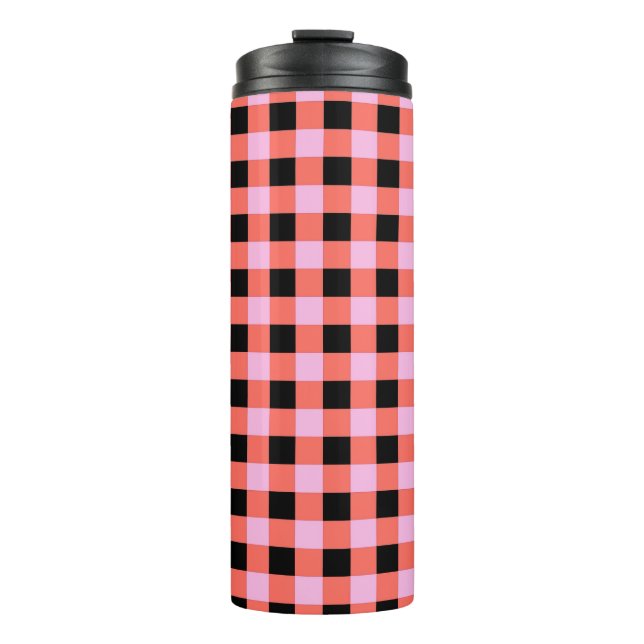 Pink Black Chequered Gingham Pattern Thermal Tumbler (Front)
