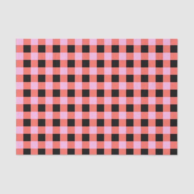 Pink Black Chequered Gingham Pattern Tissue Paper (Front)
